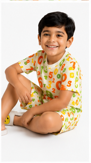 Numbers Print Kids Co-Ord Set – Educational Cotton T-Shirt & Shorts Summer Outfit for Boys & Girls