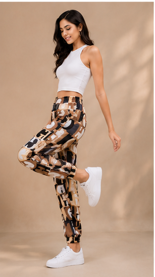 Women Brown Printed Joggers – Trendy Slim Fit Casual Streetwear & Lounge Pants