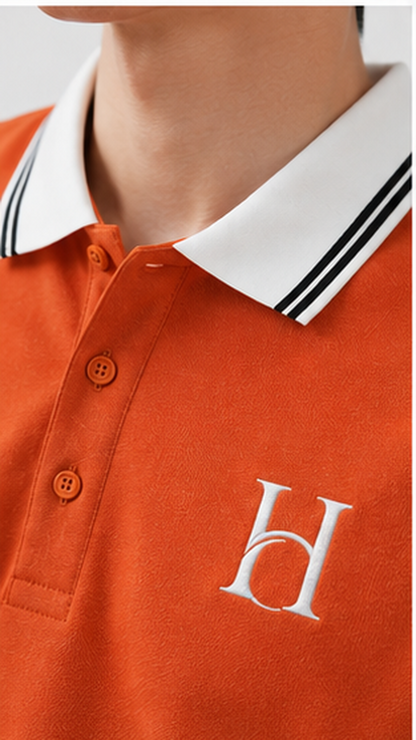 Men's Premium Burnt Orange Polo T-Shirt with White Contrast Collar | Smart Casual Half Sleeve Polo Tee
