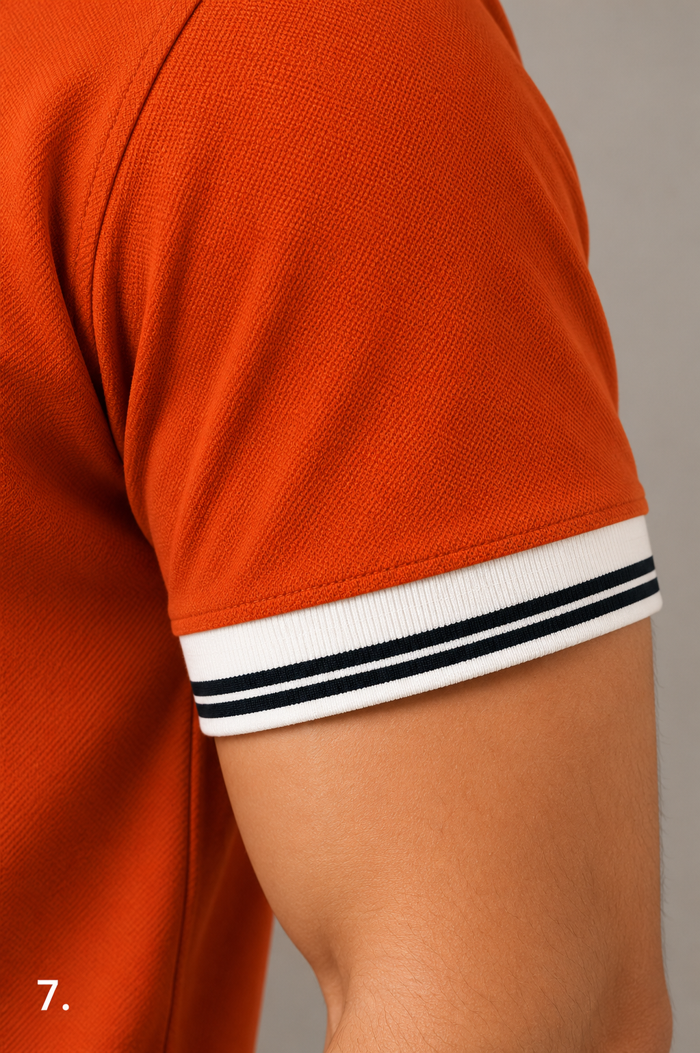 Men’s Premium Rust Orange Polo T-Shirt with White Contrast Collar & Sleeve Stripes