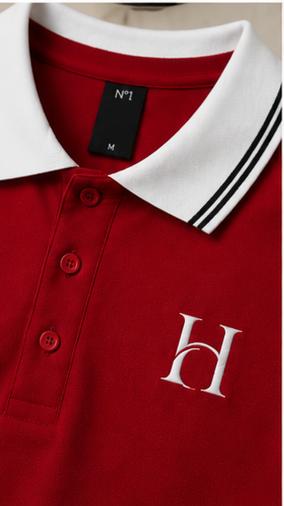 Horcun Men's Signature Red Polo T-Shirt with Contrast Collar