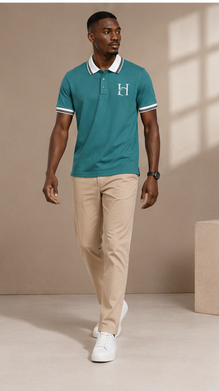 Horcun Men's Ocean Teal Premium Polo T-Shirt with Contrast Collar