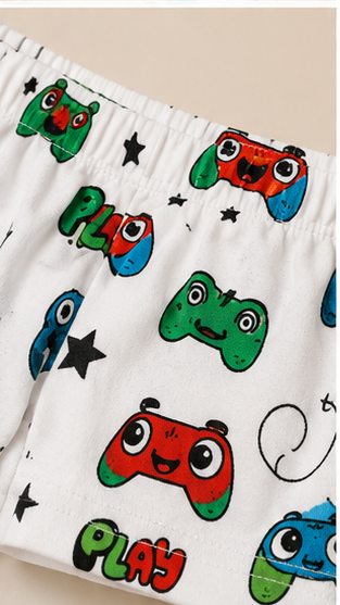 Kids Gaming Print Co-ord Set | Cartoon Game Controller T-Shirt & Shorts Summer Outfit for Boys
