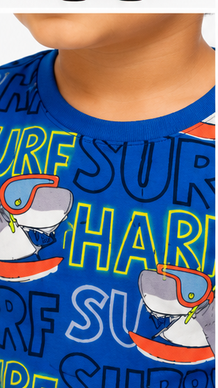 Boys Surf Shark Printed Co-ord Set – Beach Style Cotton T-Shirt & Shorts Set