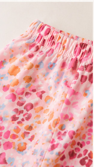 Abstract Animal Print Kids Co-Ord Set – Multicolor Leopard Style T-Shirt & Shorts for Girls