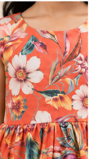 Girls Coral Floral Printed Sleeveless Dress – Soft Summer Kidswear