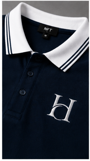 Men's Premium Navy Blue Polo T-Shirt with White Contrast Collar | Smart Casual Half Sleeve Polo