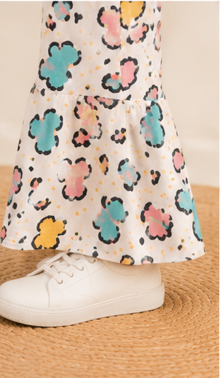 Girls Cartoon Print Co-Ord Set | Kids Crop Top & Bell Bottom Pants Outfit | Trendy Western Wear for Girls