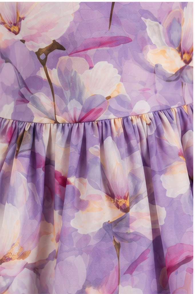 Girls Lavender Floral Print Fit & Flare Dress (Sleeveless)