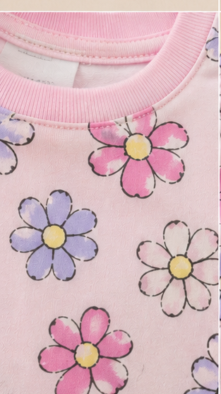 Pastel Floral Kids Co-Ord Set – Cute Daisy Print Cotton T-Shirt & Shorts Set