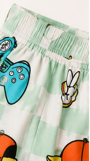 Urban Play Kids Co-Ord Set – Checkered Cartoon Printed T-Shirt & Shorts for Boys & Girls