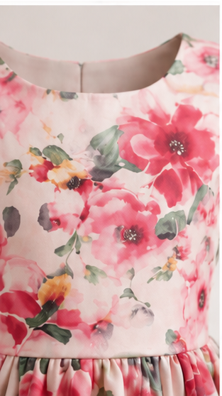 Girls Pink Floral Print Fit & Flare Dress (Sleeveless)