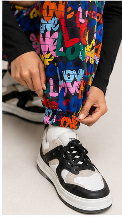 Women Multicolor Graffiti Printed Joggers – Trendy Casual Streetwear & Lounge Pants