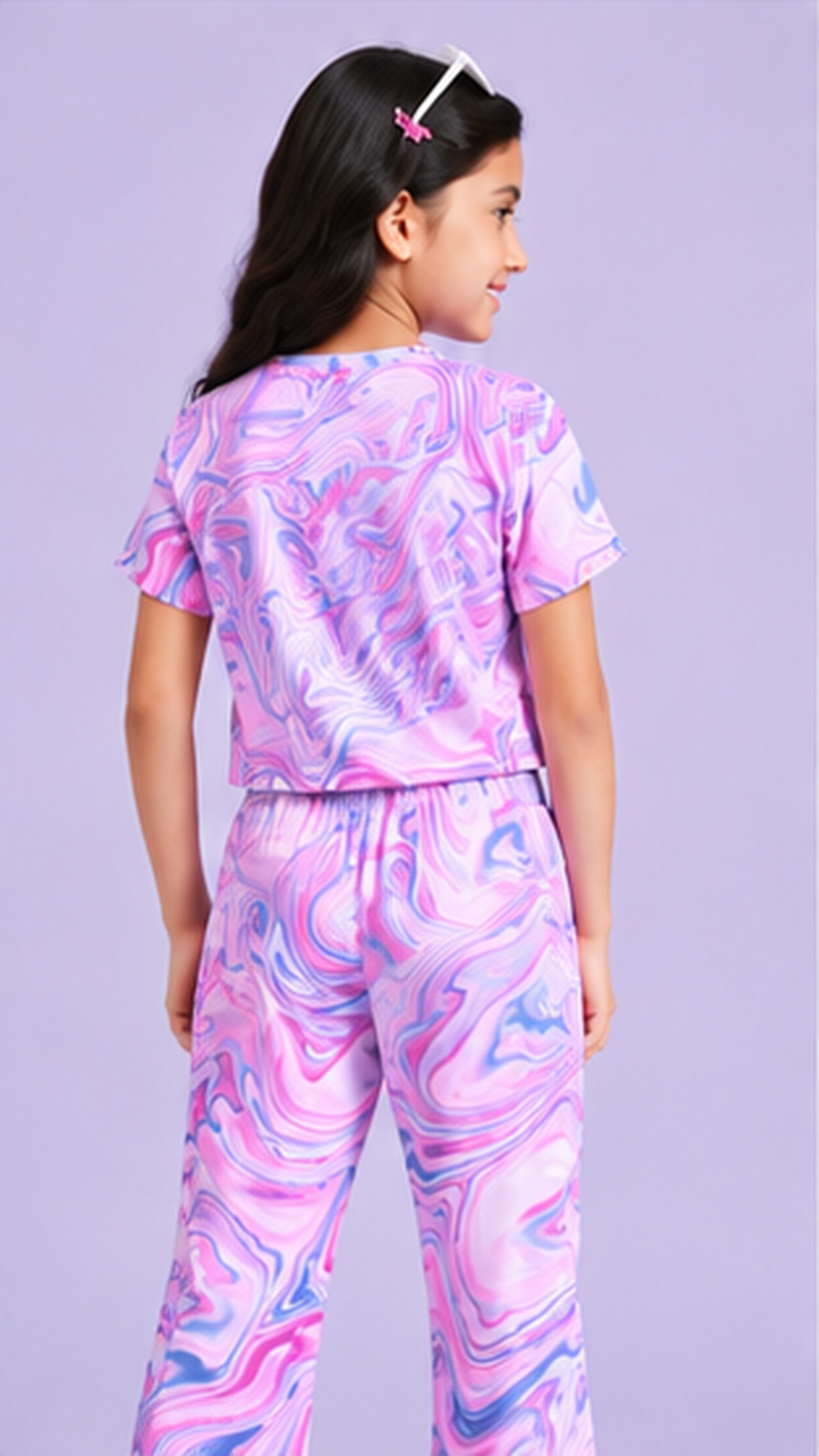 Girls Multicolor Marble Co-Ord Set | Kids Crop Top & Bell Bottom Pants Outfit | Trendy Party Wear for Girls