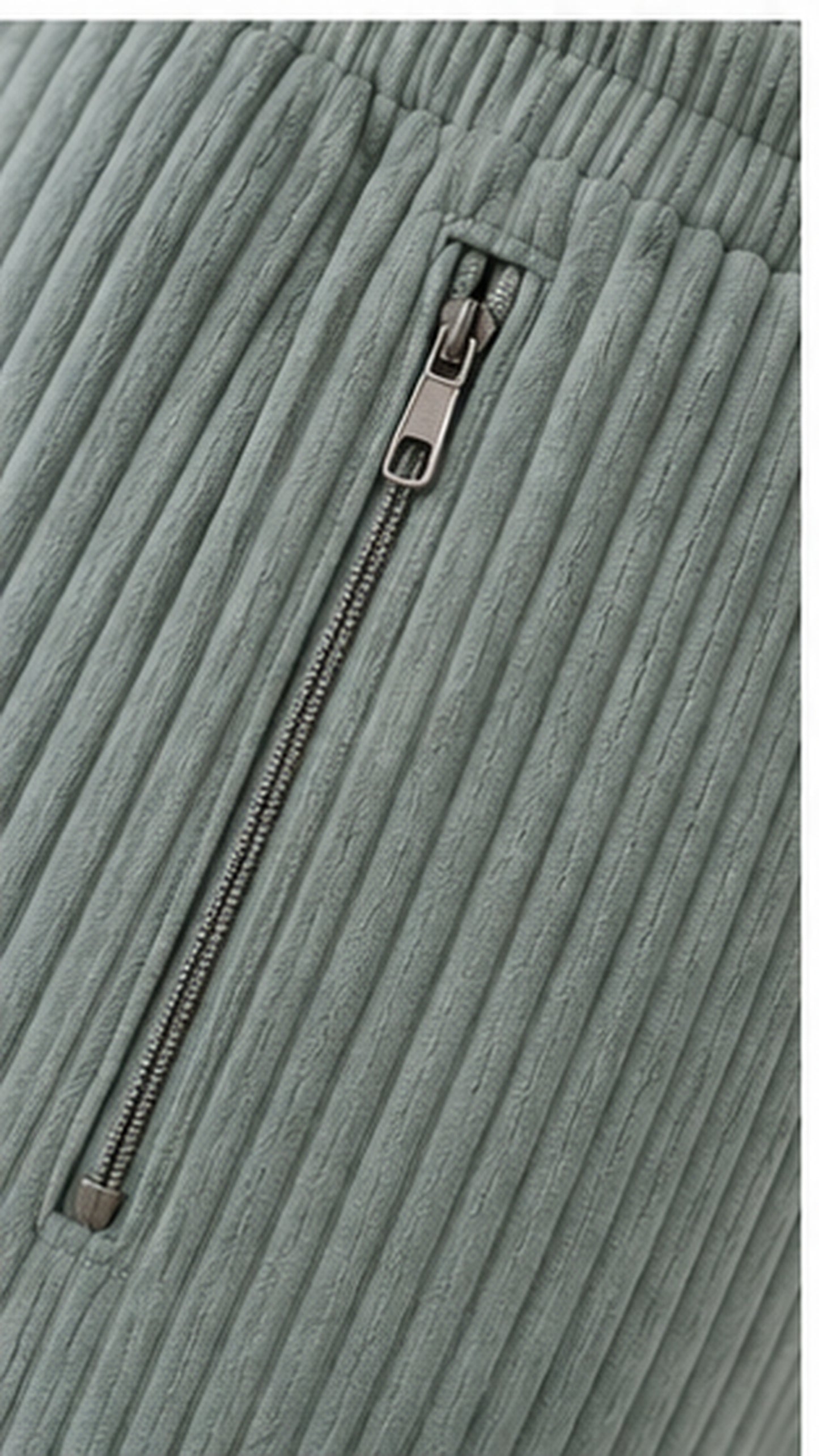 Sage Green Ribbed Track Pants for Men | Premium Relaxed Fit Textured Joggers with Zip Pockets