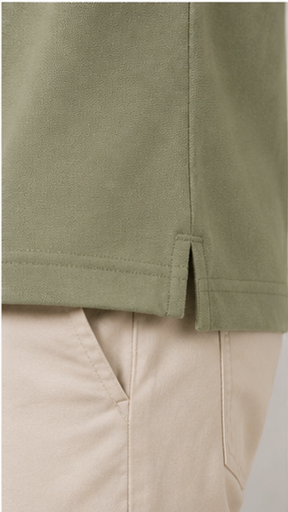 Men’s Premium Sage Green Polo T-Shirt with White Contrast Collar & Sleeve Stripes