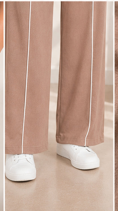 Women’s Beige Co-ord Lounge Set | Relaxed Fit T-Shirt & Wide Leg Pants