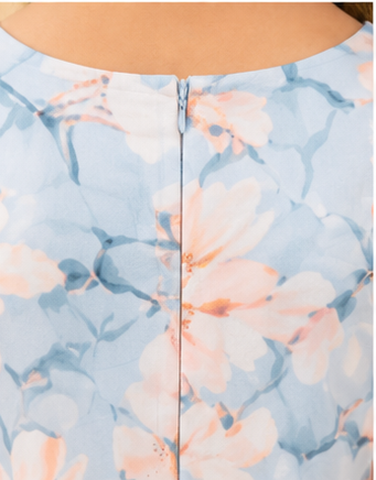 Girls Floral Fit & Flare Dress – Sky Blue with Soft Blossom Print