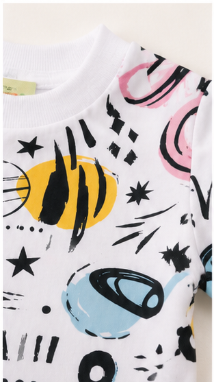 Abstract Space Print Kids Co-Ord Set – Stylish Planet Graphic T-Shirt & Shorts for Girls