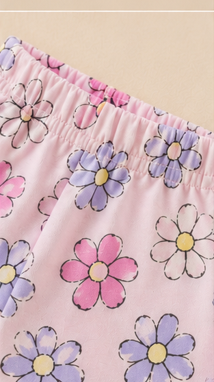 Pastel Floral Kids Co-Ord Set – Cute Daisy Print Cotton T-Shirt & Shorts Set