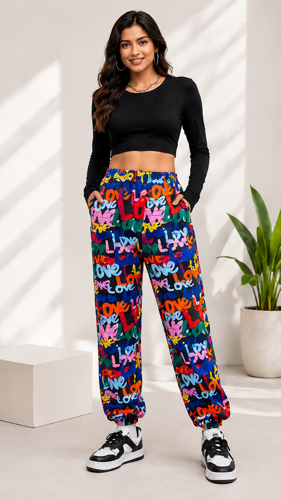 Women Multicolor Graffiti Printed Joggers – Trendy Casual Streetwear & Lounge Pants