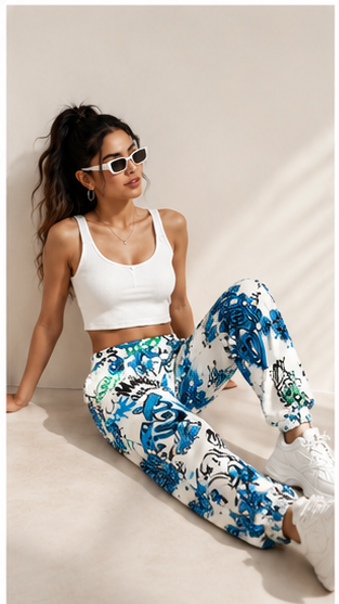 Women White Graffiti Printed Joggers – Stylish Casual Lounge & Streetwear Pants