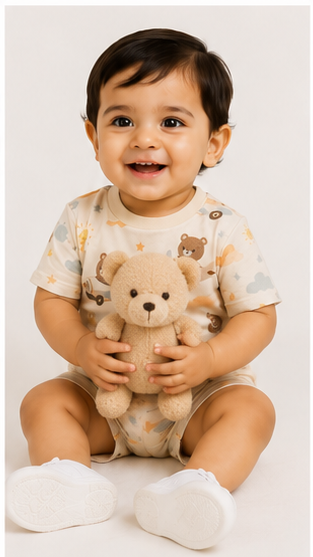Cute Teddy Airplane Print Kids Co-Ord Set – Soft Cotton T-Shirt & Shorts Summer Outfit for Boys & Girls