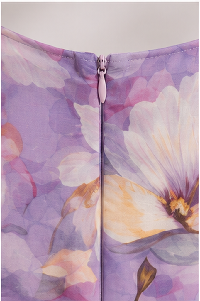 Girls Lavender Floral Print Fit & Flare Dress (Sleeveless)