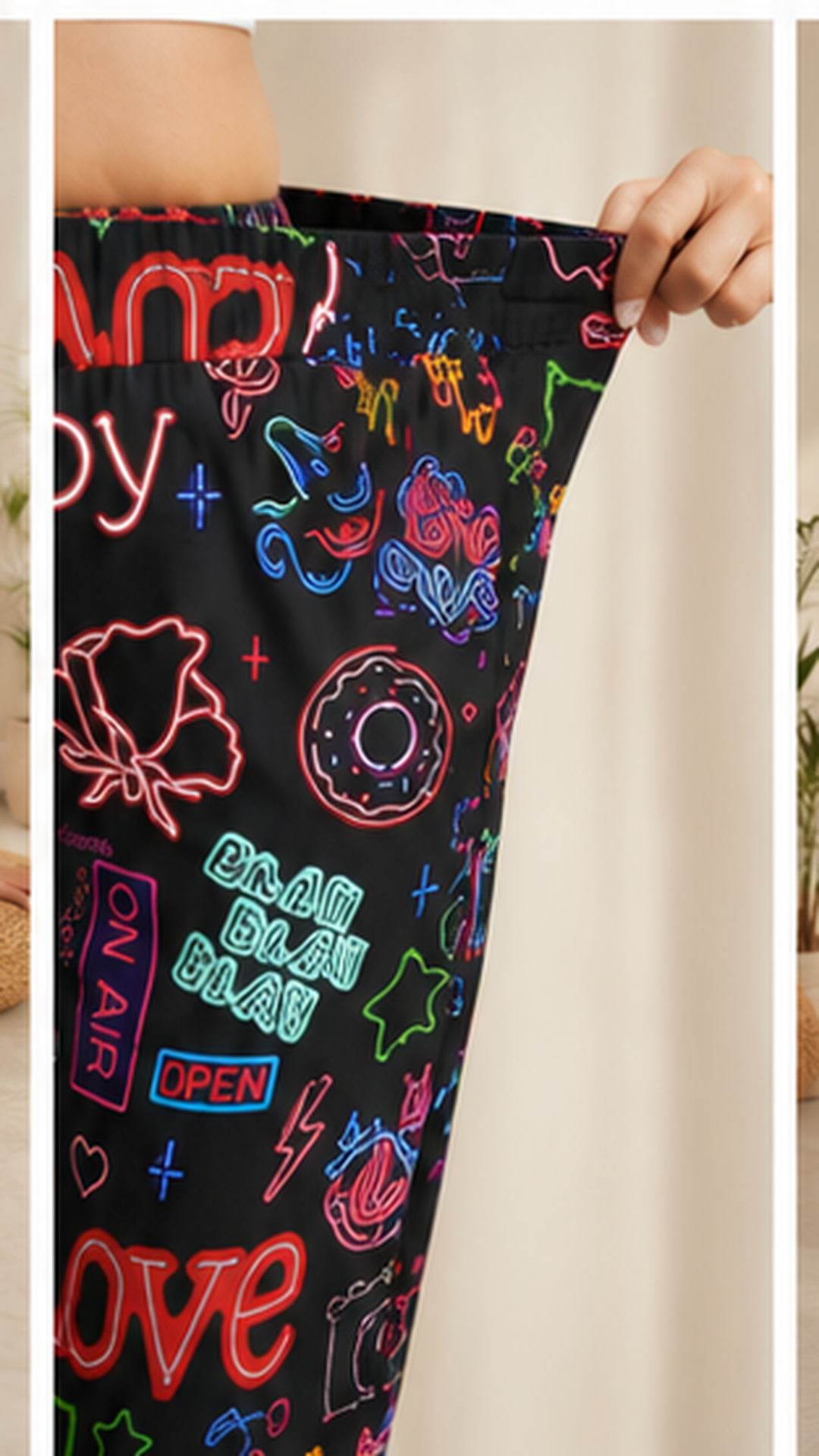 Women Black Neon Printed Joggers – Stylish Casual Lounge & Streetwear Pants