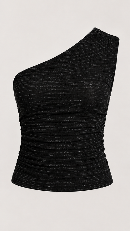 Women’s Premium Black One Shoulder Ruched Top – Slim Fit Party Wear Top