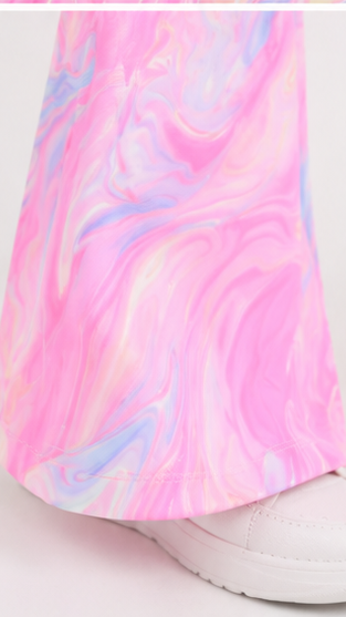 Girls Pink Marble Tie Dye Co-Ord Set | Kids Crop Top & Flared Pants Outfit | Trendy Western Wear for Girls