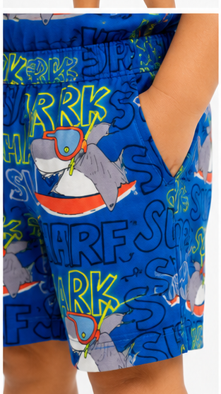 Boys Surf Shark Printed Co-ord Set – Beach Style Cotton T-Shirt & Shorts Set