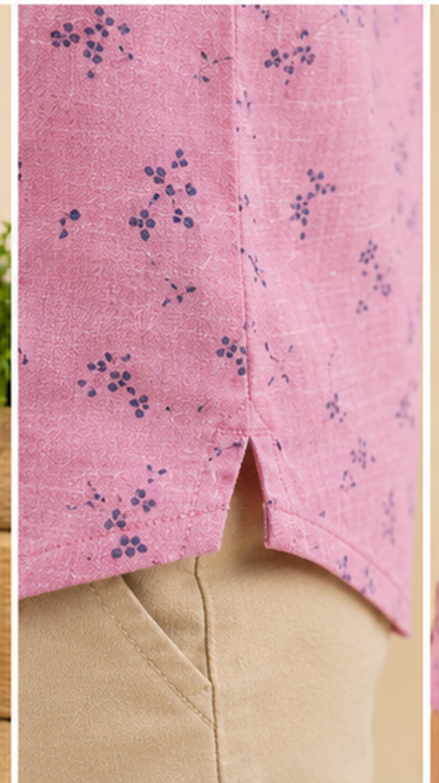 Boys Pink Floral Printed Mandarin Collar Cotton Shirt (Full Sleeve)