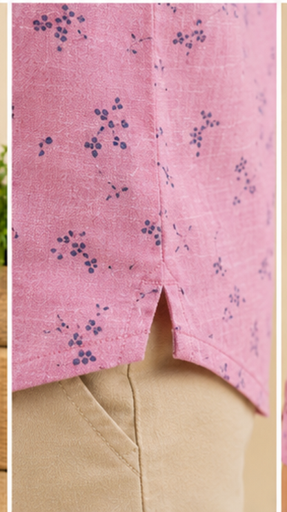 Boys Pink Floral Printed Mandarin Collar Cotton Shirt (Full Sleeve)