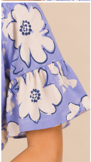 Girls Lavender Floral Off-Shoulder Co-ord Set with Tie-Up Shorts