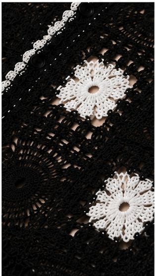 Men's Black Crochet Granny Square Knit Shirt – Handmade Premium Resort Wear Shirt