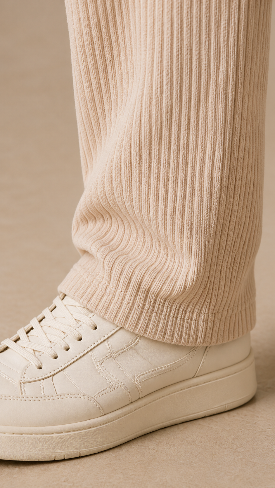 Off White Ribbed Track Pants for Men | Premium Relaxed Fit Textured Joggers with Zip Pockets