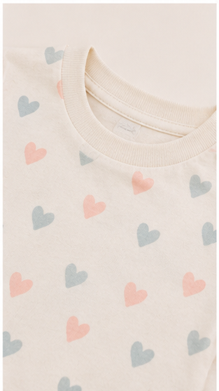 Pastel Heart Print Kids Co-Ord Set – Soft Cotton T-Shirt & Shorts Summer Outfit for Boys & Girls