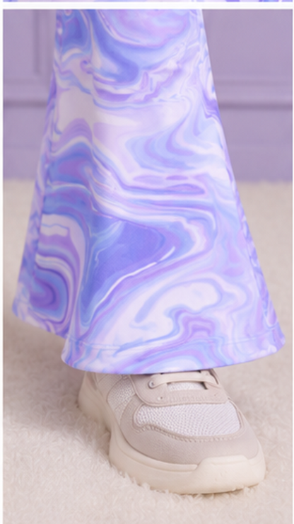 Girls Lilac Marble Co-Ord Set | Kids Crop Top & Flared Pants Outfit | Trendy Casual Wear for Girls
