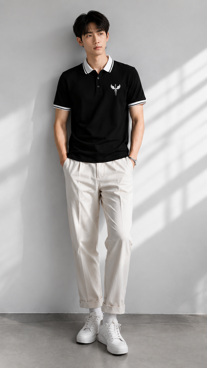 Horcun Men's Black Signature Polo T-Shirt | Premium Contrast Collar Polo
