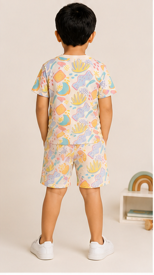 Pastel Abstract Print Kids Co-Ord Set | Soft Cotton Summer Outfit for Boys & Girls