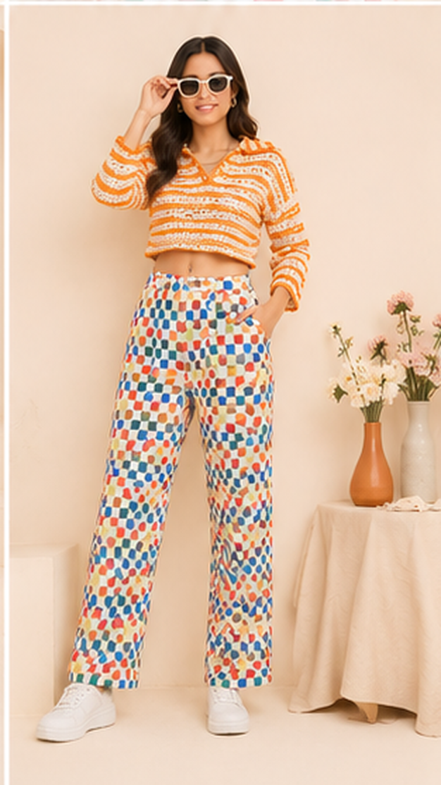Women Multicolor Printed Wide Leg Pants – Trendy Casual Lounge & Vacation Wear Trousers