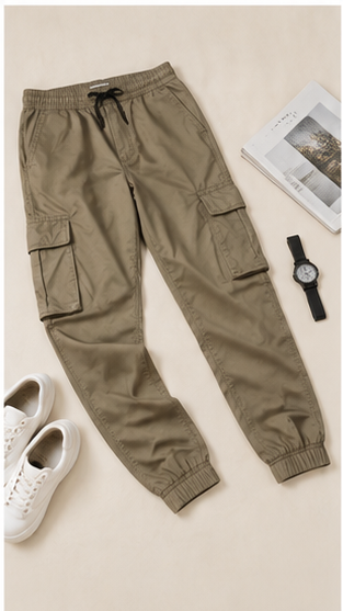 Khakhi Cargo Joggers for Men – Slim Fit Multi-Pocket Casual Streetwear Pants