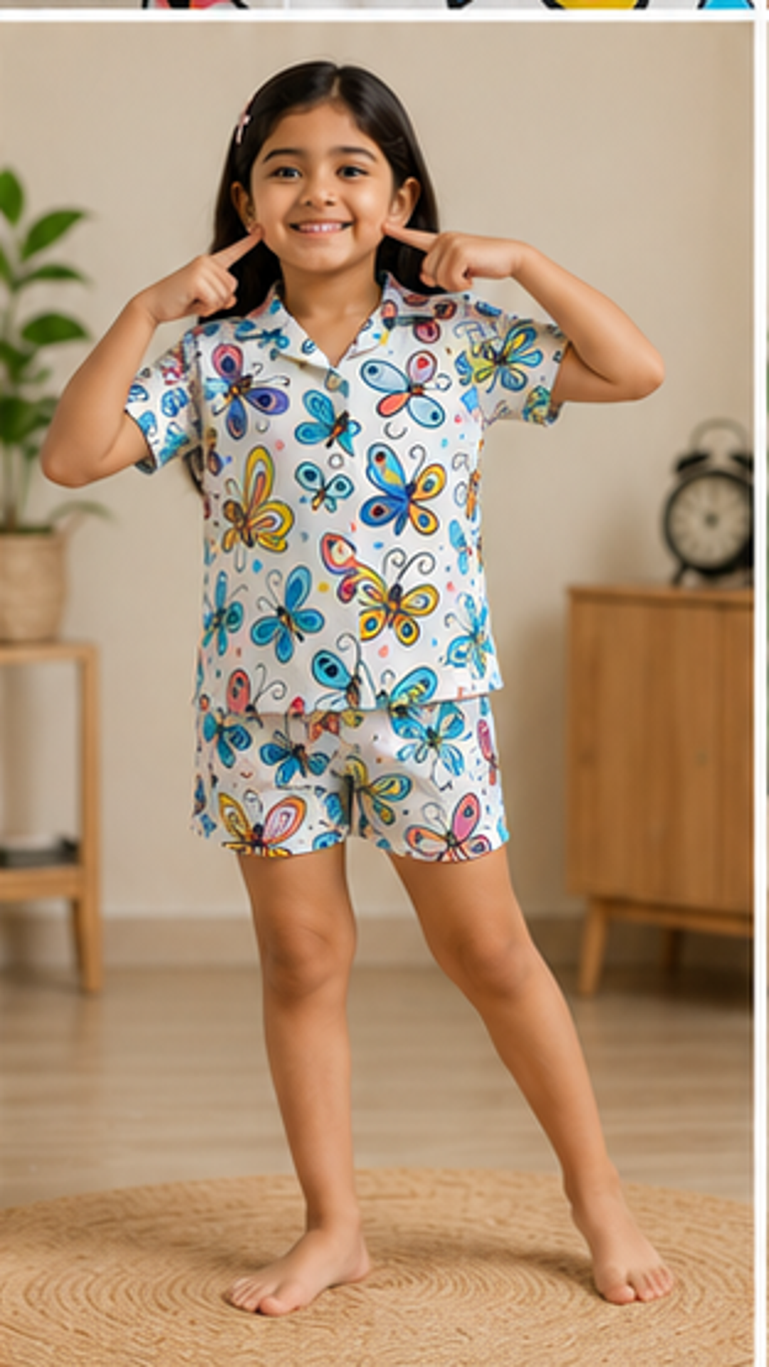 Butterfly Print Kids Co-Ord Set – Stylish Cotton Shirt & Shorts Set for Girls