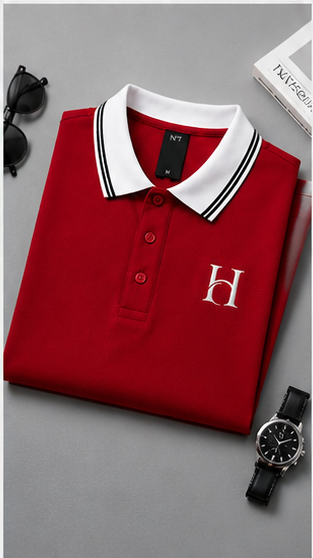 Men's Premium Red Polo T-Shirt with White Contrast Collar | Smart Casual Half Sleeve Polo Tee