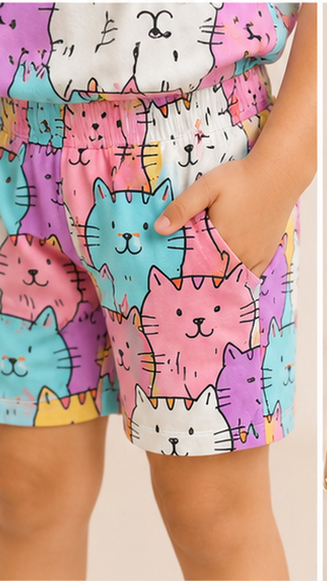 Cute Cat Print Kids Co-Ord Set – Multicolor Cartoon Kitty Cotton T-Shirt & Shorts