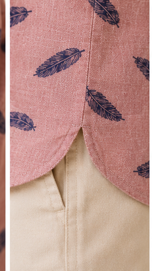 Boys Peach Feather Print Mandarin Collar Shirt (Full Sleeve)