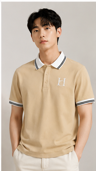 Men's Premium Beige Polo T-Shirt with White Contrast Collar | Smart Casual Half Sleeve Polo Tee