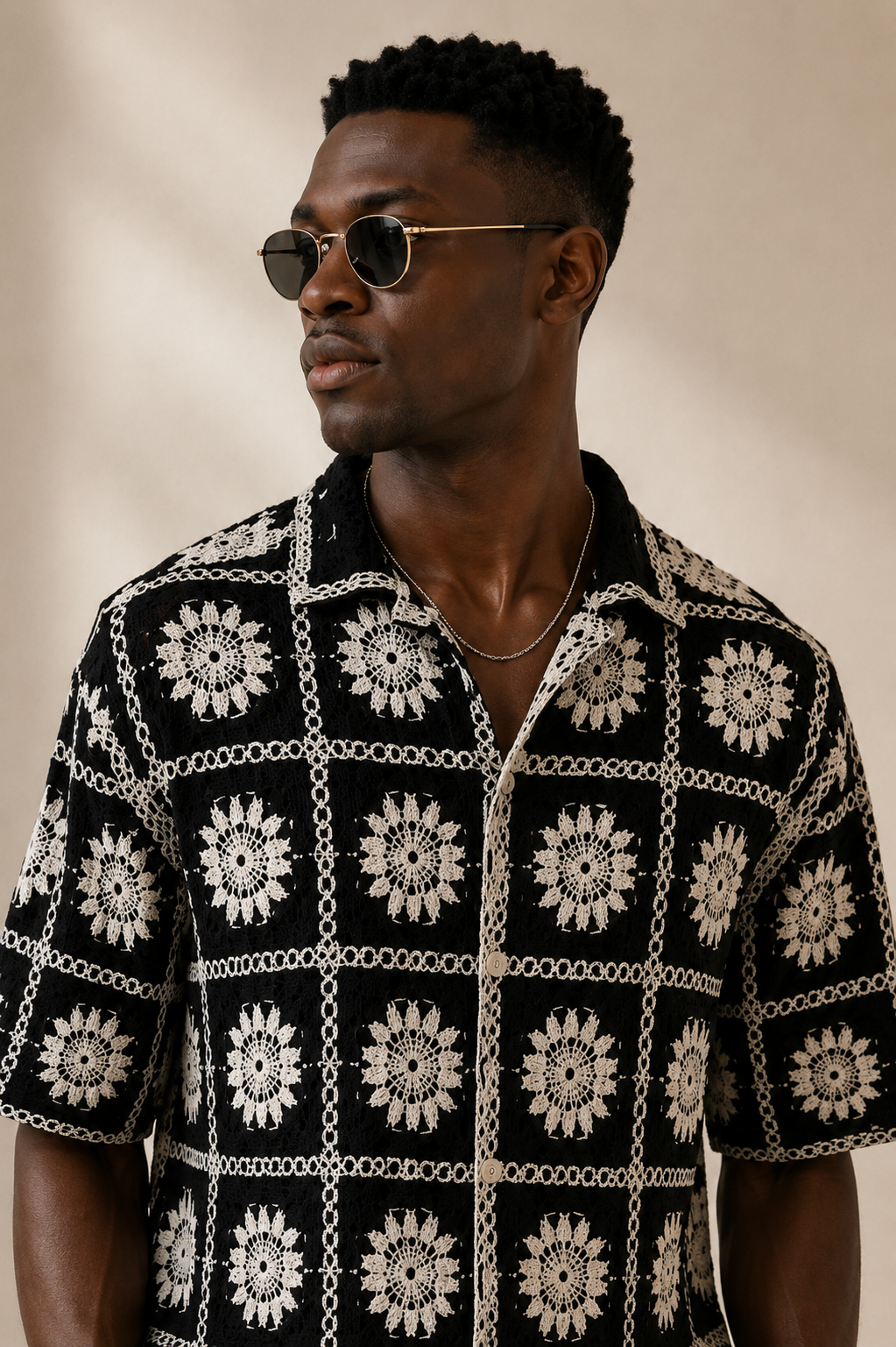 Men's Black Floral Embroidered Shirt – Premium Casual Summer Resort Wear