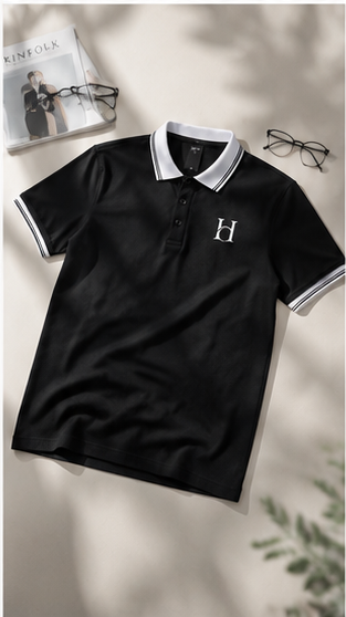 Men's Premium Black Polo T-Shirt with White Contrast Collar | Classic Casual Half Sleeve Polo